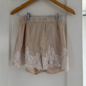 Lace Trim Beige Shorts